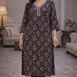 Purple & Black Printed Cotton Kurta Set | Comfortable Everyday Ethnic Wear for Women