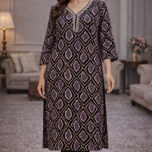 Purple & Black Printed Cotton Kurta Set | Comfortable Everyday Ethnic Wear for Women
