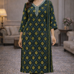 Green Printed Cotton Kurta Set | Comfortable Everyday Ethnic Wear for Women