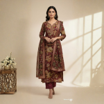 Maroon Floral Printed Kurta Pant Set with Dupatta