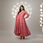 Pink Printed Anarkali Kurta Set with Dupatta