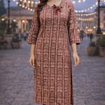 Maroon Vertical Print Cotton Kurta Set | Comfortable & Stylish Ethnic Wear for Women