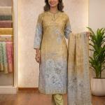 Golden grey self floral print